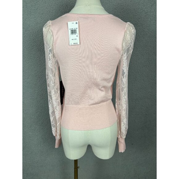 Madden Girl Juniors' Surplice-Neck Lace-Sleeve Sweater Extra Small Pink NWT's - Picture 5 of 8